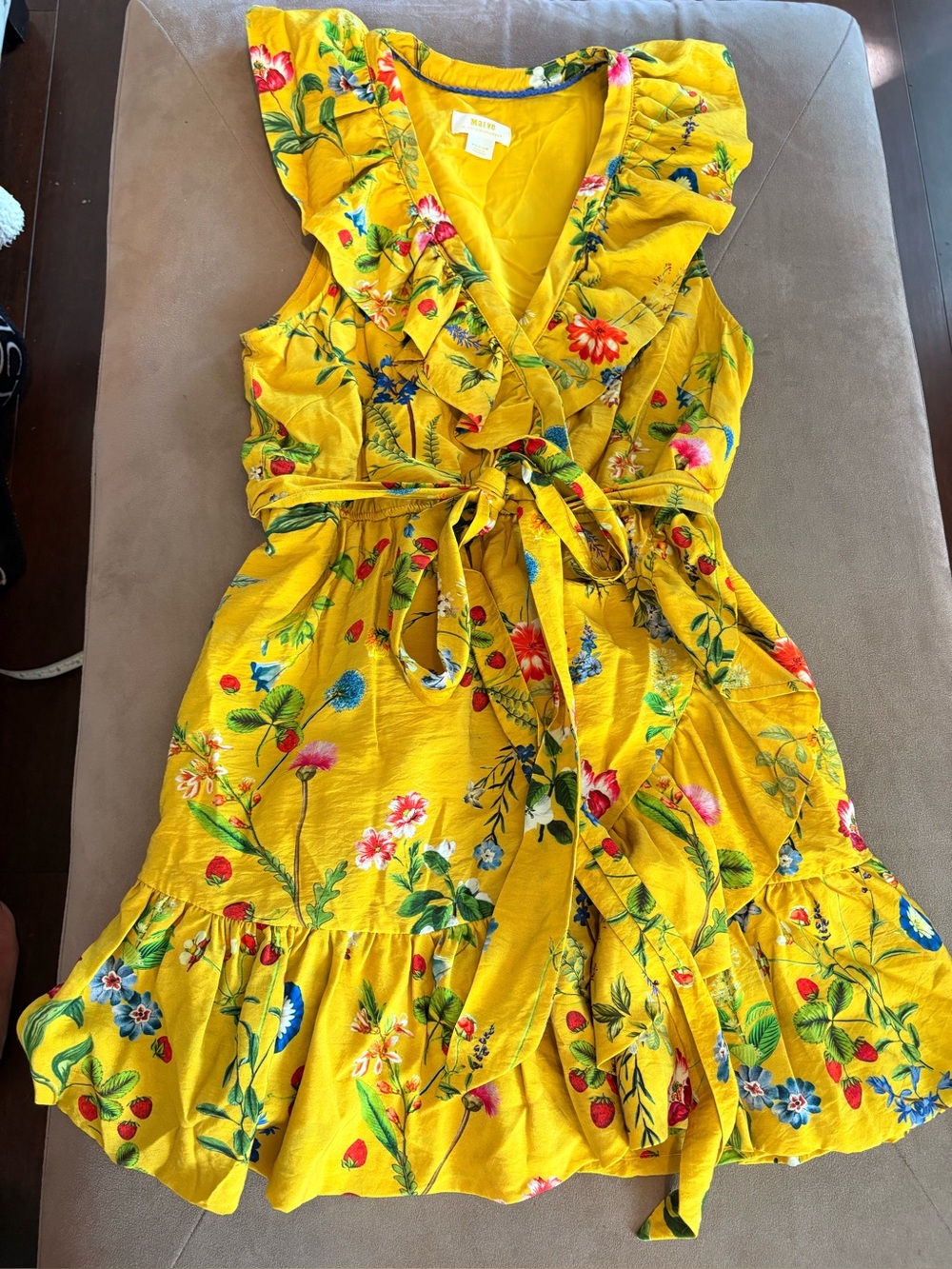 Maeve by Anthropologie Floral Strawberry Wrap Mini Dress Sz M